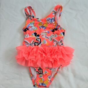 Cat & Jack Pink Butterfly Tutu One Piece Swimsuit Bathing Suit 18 Months Toddler